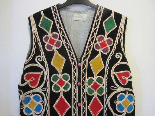Profils Du Monde Beverly Hills Long Black Vest Geometric Embroideries - Designer Unique Finds 