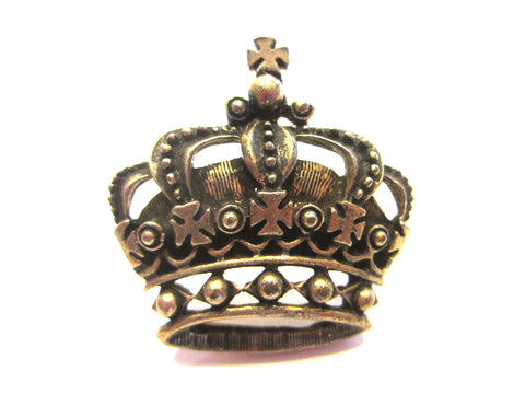 Victorian Crown Crested Brass Brooch 