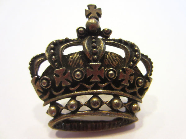 Victorian Style Brass Crowned Brooch Crested Coat of Arm - Designer Unique Finds 