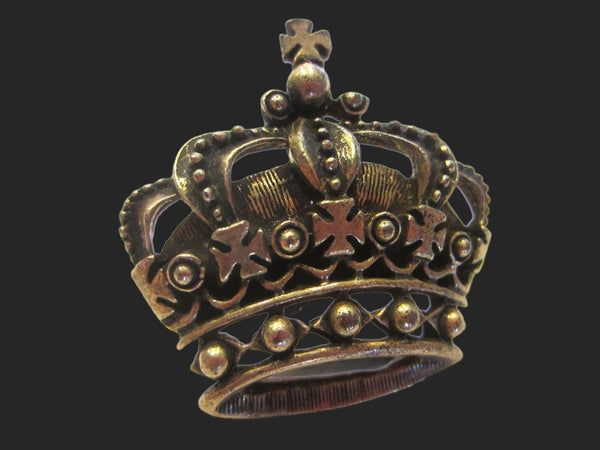 Victorian Style Crown Crested Brass Brooch