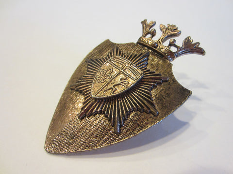 Brooch Crested Crown English Coat of Arm Fleur D Elise - Designer Unique Finds 