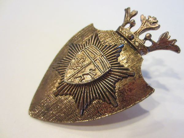 Metal Brooch Crested Crown English Coat of Arm Fleur D Elise