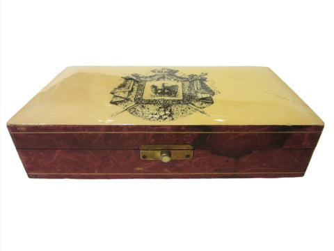 Italy Hand Decorated Composition Leather Jewelry Box Eagle Crest Coat of Arm - Designer Unique Finds 