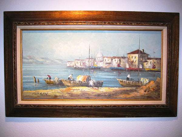 Morgan Seascape Oil on Canvas Coastal Maritime Signed Painting - Designer Unique Finds 
 - 1