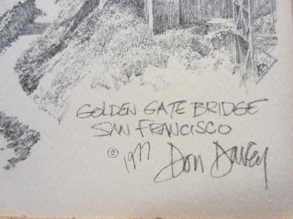 Don Davey San Francisco Golden Gate Bridge Mid Century Charcoal Art