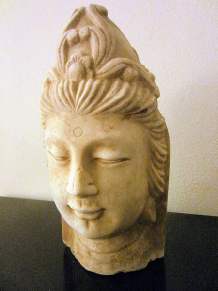 Asian Stone Carved Buddha Head Sculpture Stamp Marked