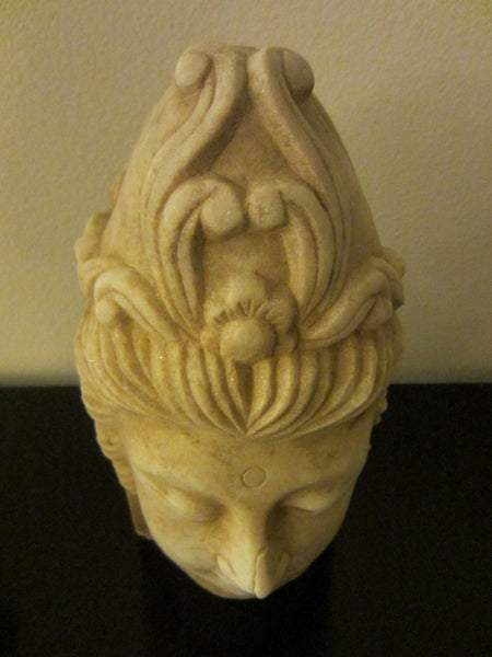 Asian Stone Carved Shiva Style Alabaster Head Bust Signed Sculpture - Designer Unique Finds 
 - 1