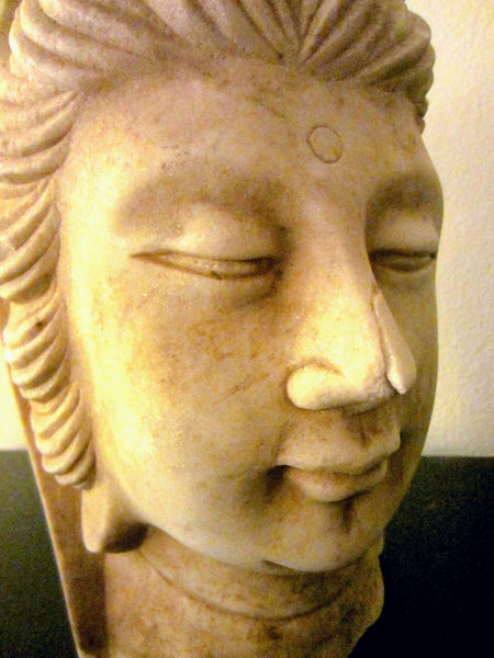 Asian Stone Carved Buddha Head Sculpture Stamp Marked