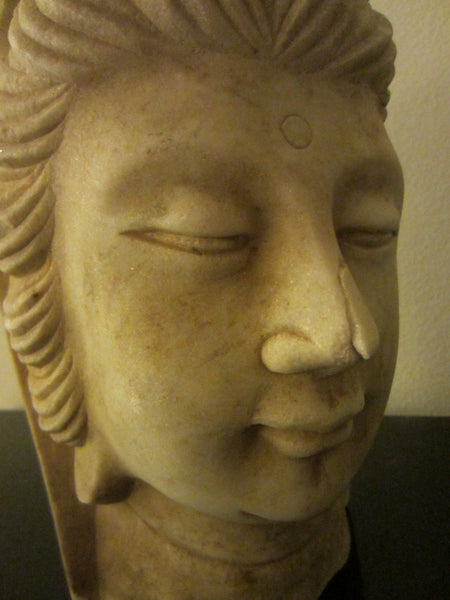 Asian Stone Carved Shiva Style Alabaster Head Bust Signed Sculpture - Designer Unique Finds 
 - 3
