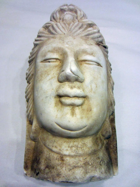 Asian Stone Carved Buddha Head Sculpture Stamp Marked
