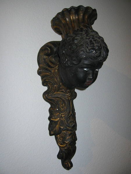 Italian Bust Wall Sconce Charcoal Gold Decorated Black Portrait Candle Holder - Designer Unique Finds 
 - 4