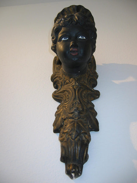 Italian Bust Wall Sconce Charcoal Gold Decorated Black Portrait Candle Holder - Designer Unique Finds 
 - 6