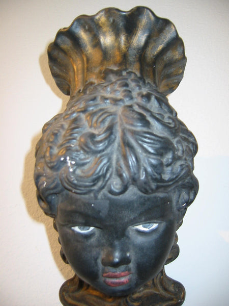 Italian Bust Wall Sconce Charcoal Gold Decorated Black Portrait Candle Holder - Designer Unique Finds 
 - 5