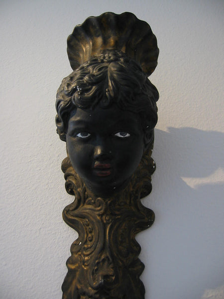Italian Bust Wall Sconce Charcoal Gold Decorated Black Portrait Candle Holder - Designer Unique Finds 
 - 8