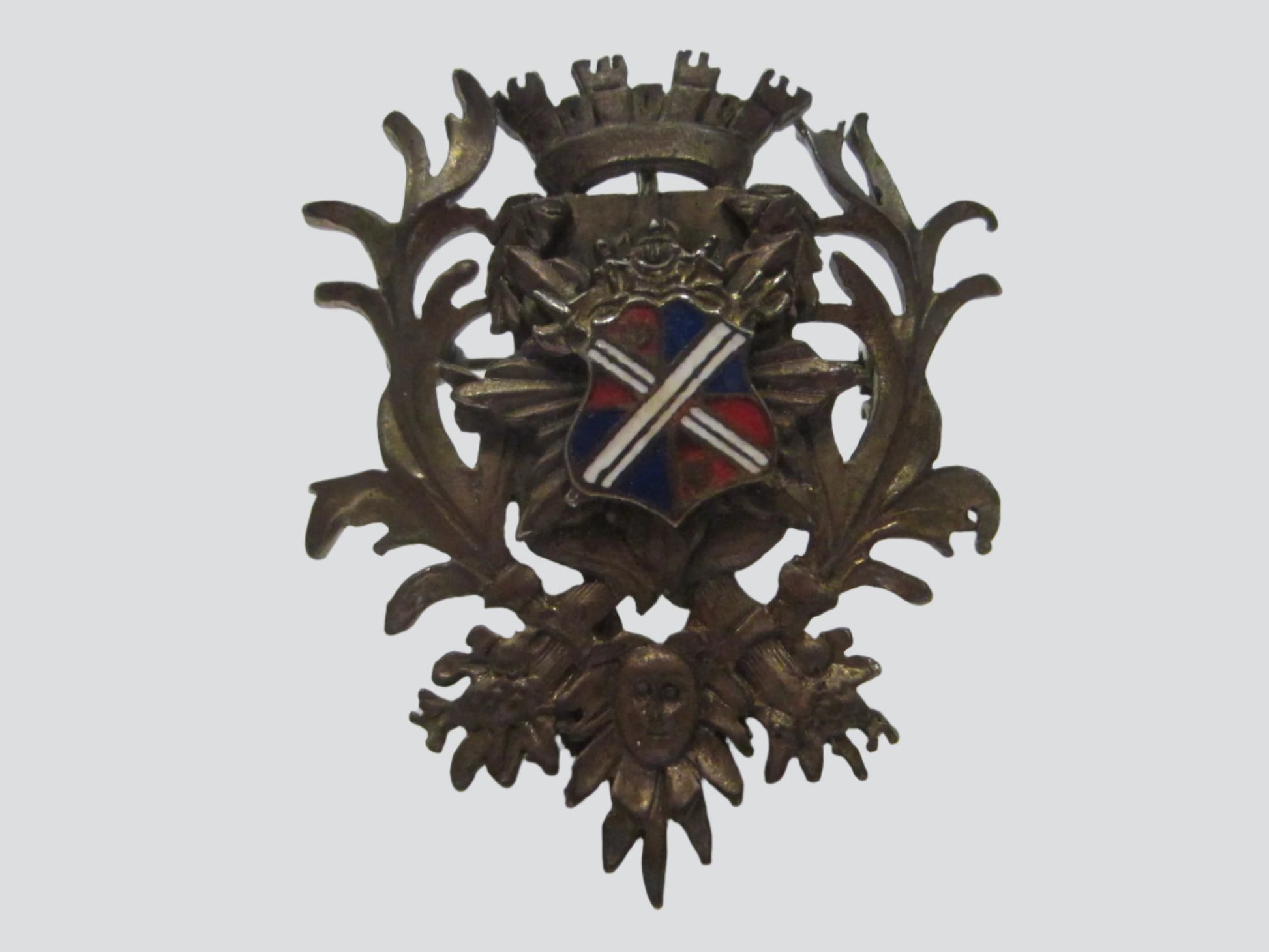 Heraldic Crowned Coat of Arm Scottish Enameled Brooch