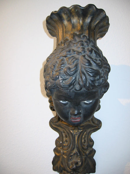 Italian Bust Wall Sconce Charcoal Gold Decorated Black Portrait Candle Holder - Designer Unique Finds 
 - 10