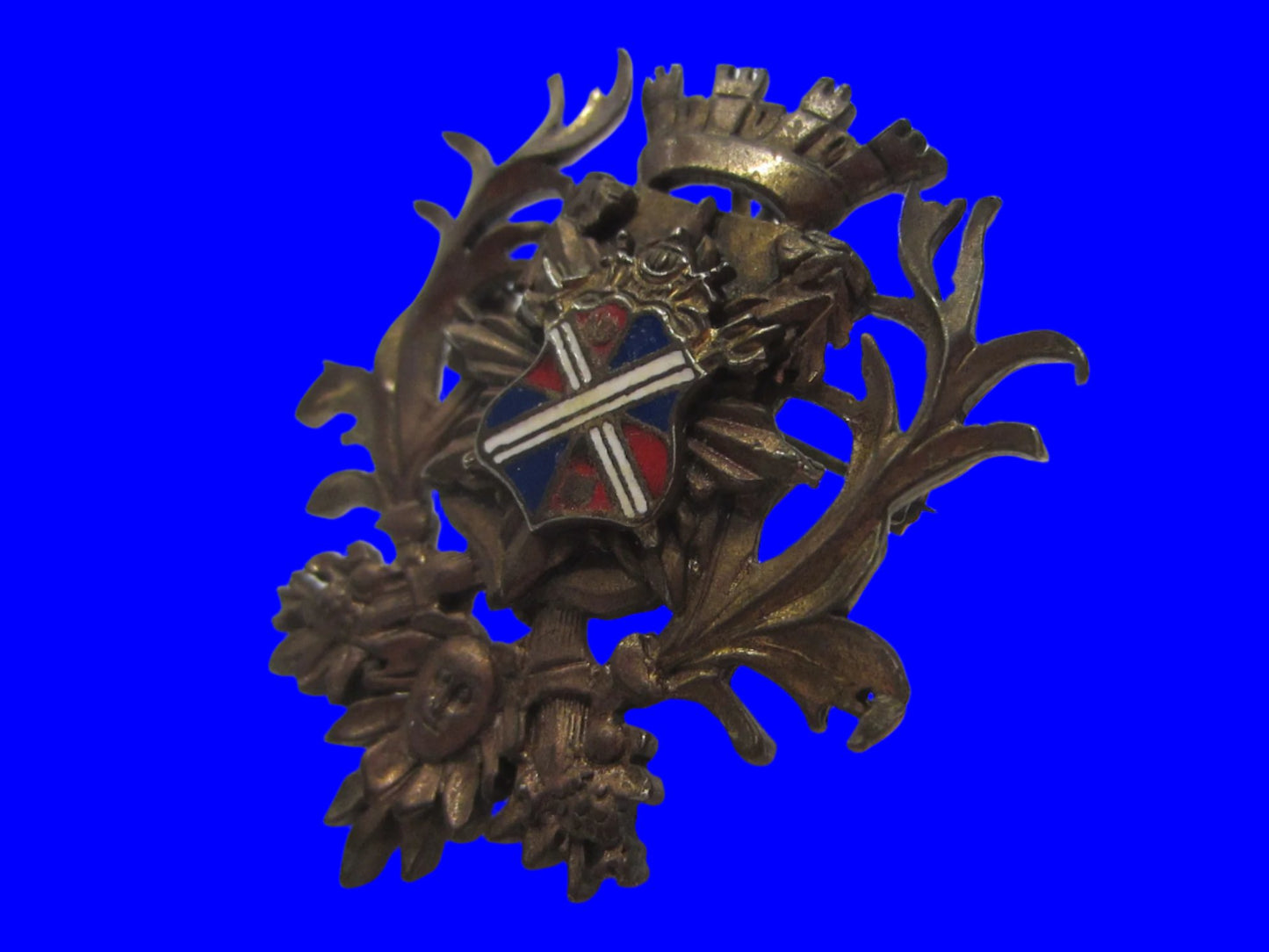 Heraldic Crowned Coat of Arm Scottish Enameled Pendant Brooch