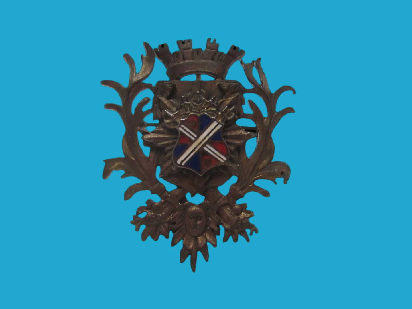 Heraldic Crowned Coat of Arm Scottish Enameled Pendant Brooch