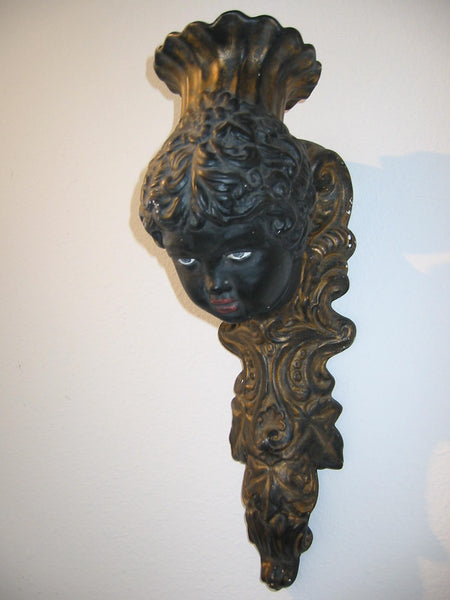 Italian Bust Wall Sconce Charcoal Gold Decorated Black Portrait Candle Holder - Designer Unique Finds 
 - 9