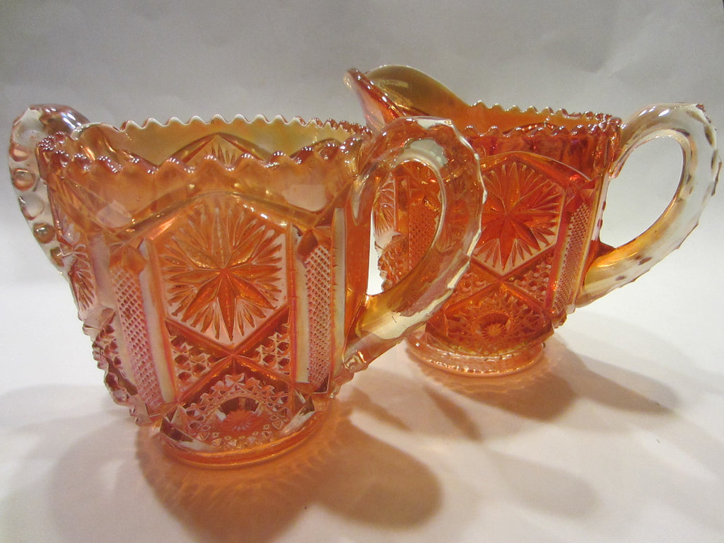 Marigold Imperial Glass Creamer Sugar Pressed Carnival - Designer Unique Finds 
 - 1