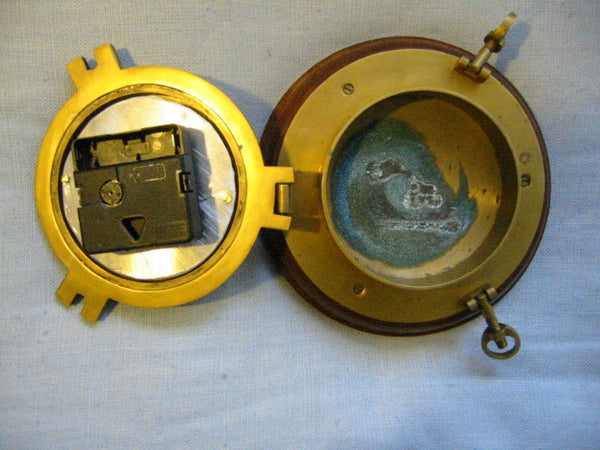 Porthole Nautical Brass Quartz Maritime Ship Clock Mahogany Mount Beveled Glass - Designer Unique Finds 
 - 7