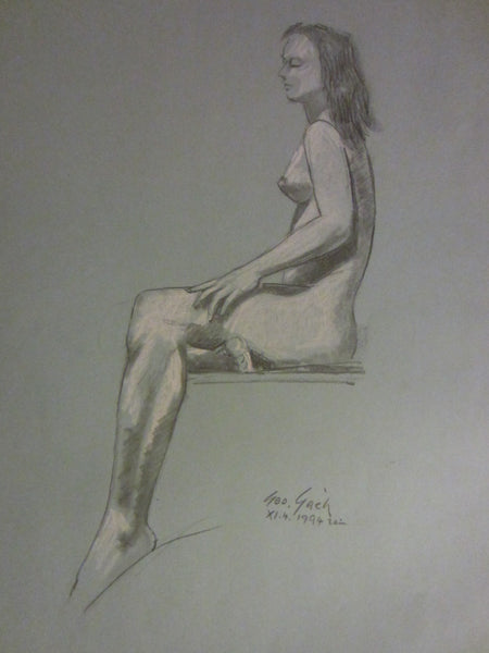 George Gach Impressionist Drawing Guache Signed Portrait of A Seated Women Dated - Designer Unique Finds 