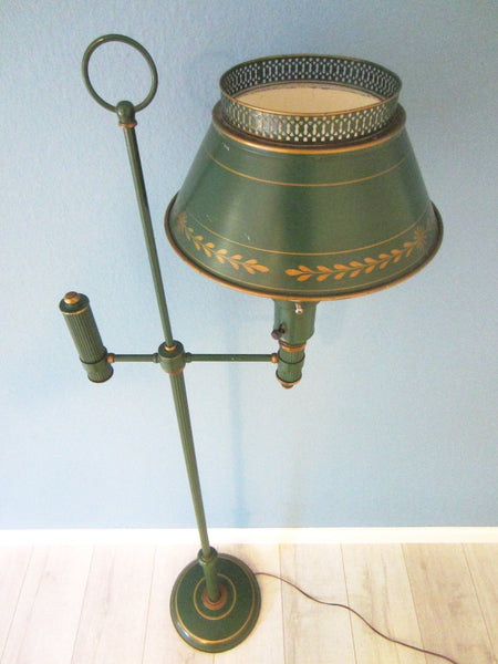 Green Tole Floor Lamp French Style Metal Gilt Embossed - Designer Unique Finds 
 - 3