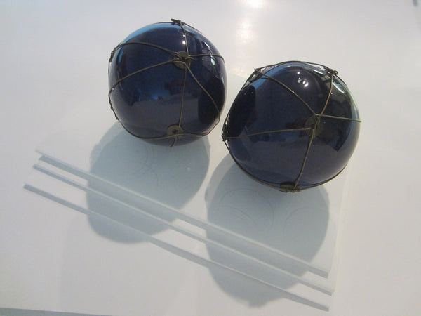 Architectural Blue Glass Wired Sphere Set Modern Decorative Balls