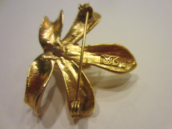 Risis Gold Orchid Signed Brooch