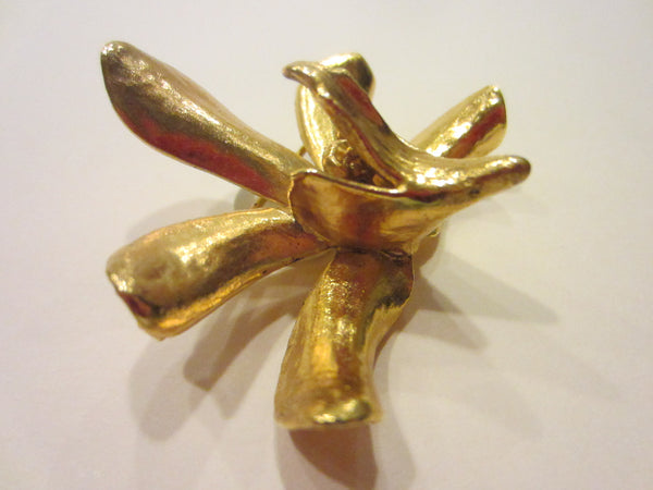 Risis Gold Orchid Signed Brooch