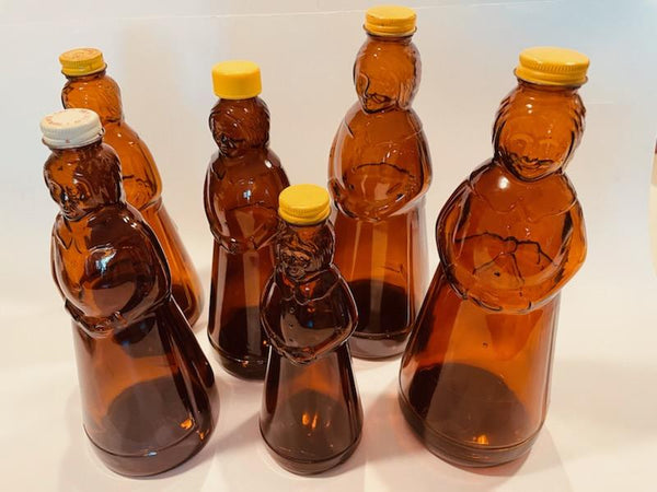 Aunt Jemima Various Sizes Six Brown Glass Bottles Caps Relief Marked