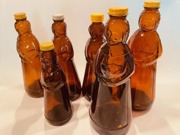 Aunt Jemima Various Sizes Six Brown Glass Bottles Caps Relief Marked