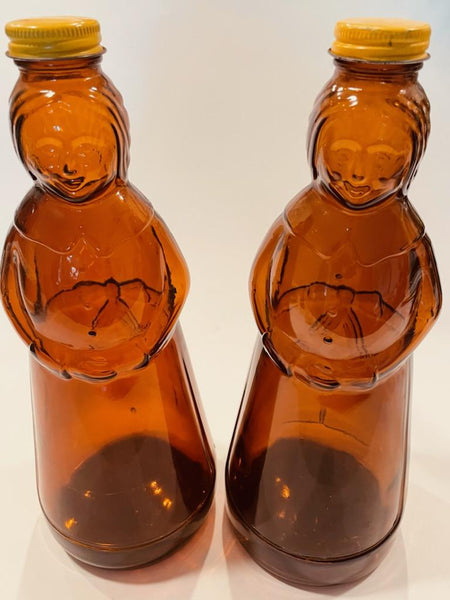 Aunt Jemima Various Sizes Six Brown Glass Bottles Caps Relief Marked