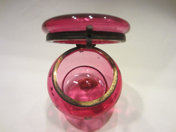 Moser Style Cranberry Glass Box Hand Decorated Floral Enameling - Designer Unique Finds 
 - 2