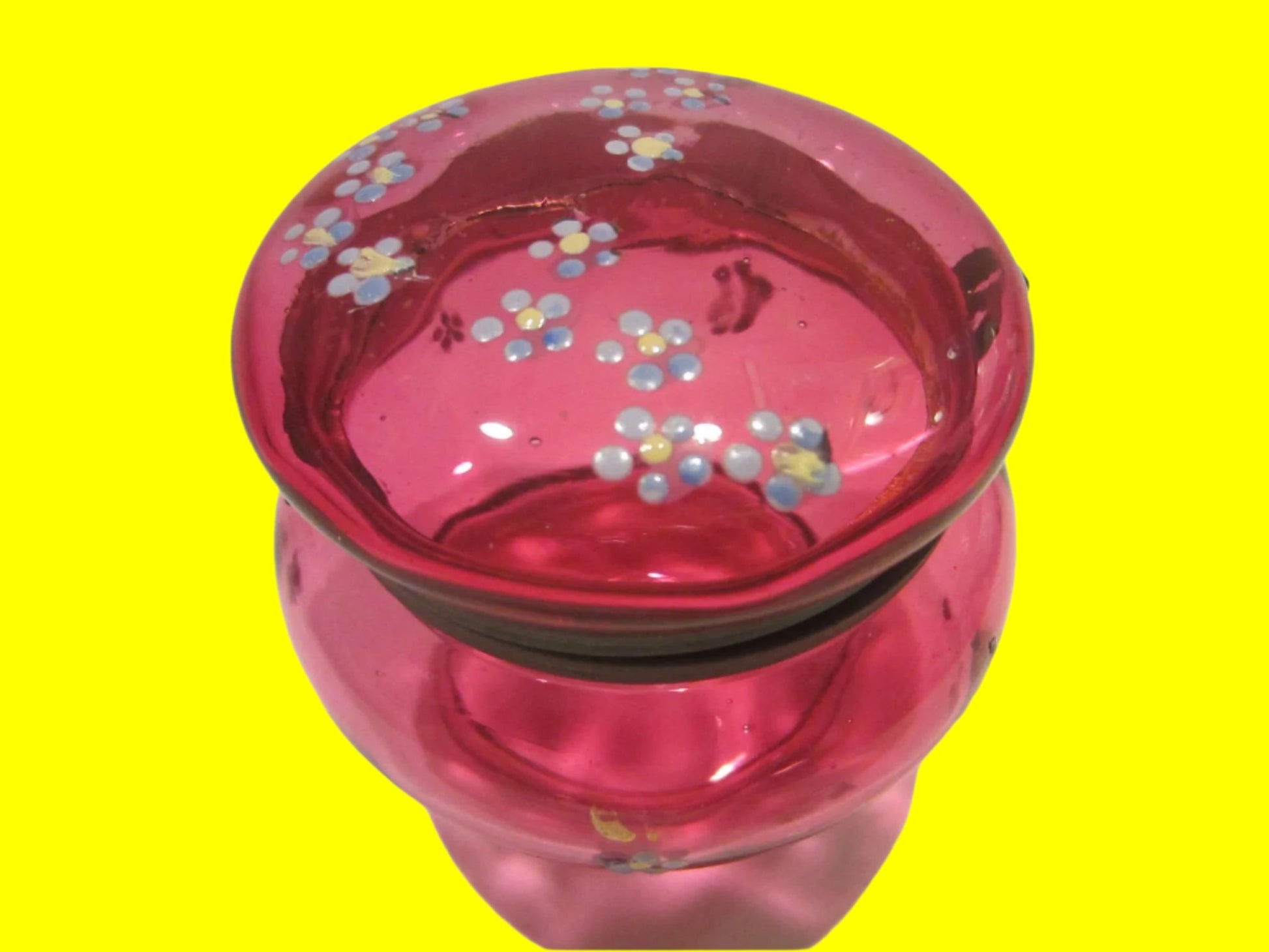 Moser Style Cranberry Glass Box Hand Decorated Floral Enameling - Designer Unique Finds 
 - 1