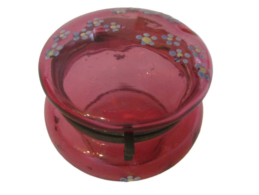 Pink Glass Miniature Hand Decorated Enameling Floral Box