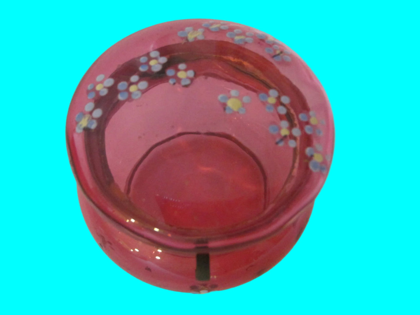 Moser Style Cranberry Glass Box Hand Decorated Floral Enameling - Designer Unique Finds 
 - 3