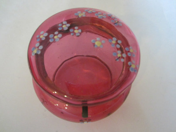 Moser Style Cranberry Glass Box Hand Decorated Floral Enameling - Designer Unique Finds 
 - 3