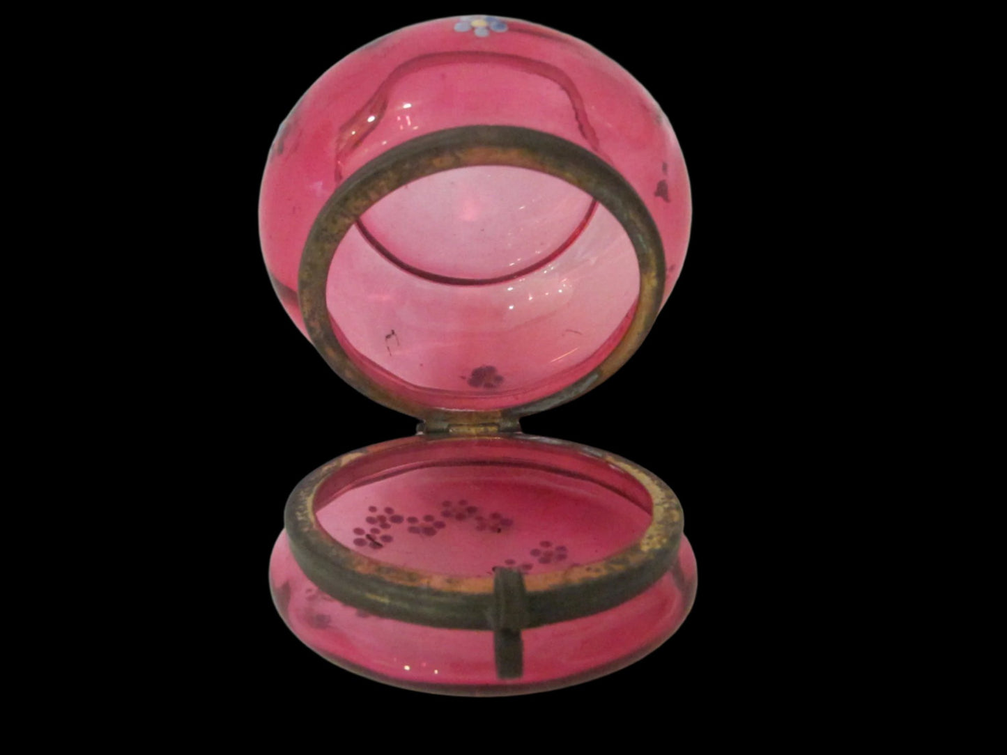 Moser Style Cranberry Glass Box Hand Decorated Floral Enameling - Designer Unique Finds 
 - 4