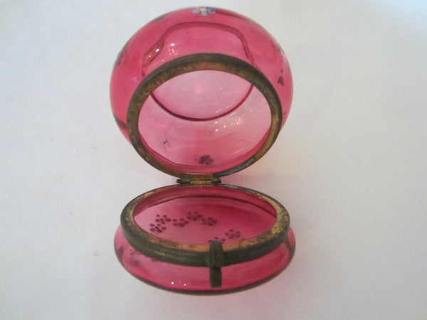 Moser Style Cranberry Glass Box Hand Decorated Floral Enameling - Designer Unique Finds 
 - 4