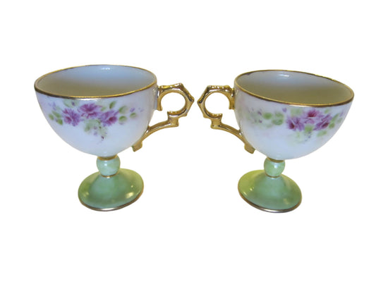 Porcelain Stem Teacups Demitasse Floral Gilt Inscribed BDW 1997 - Designer Unique Finds 
 - 3