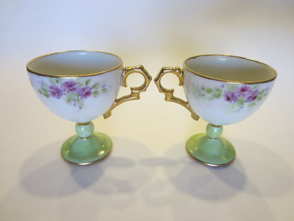Porcelain Stem Teacups Demitasse Floral Gilt Inscribed BDW 1997 - Designer Unique Finds 
 - 3