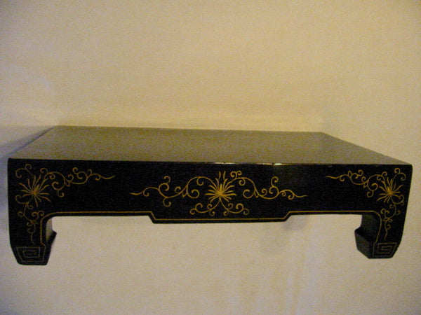 Chinese Black Chinoiserie Lacquered Accent Stool Table Gold Flowers - Designer Unique Finds 
 - 3