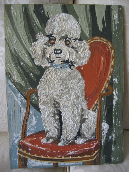 White Poodle Gouache Dog Seated On A Red Chair - Designer Unique Finds 