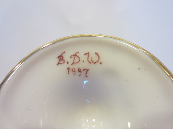 Porcelain Stem Teacups Demitasse Floral Gilt Inscribed BDW 1997 - Designer Unique Finds 
 - 4