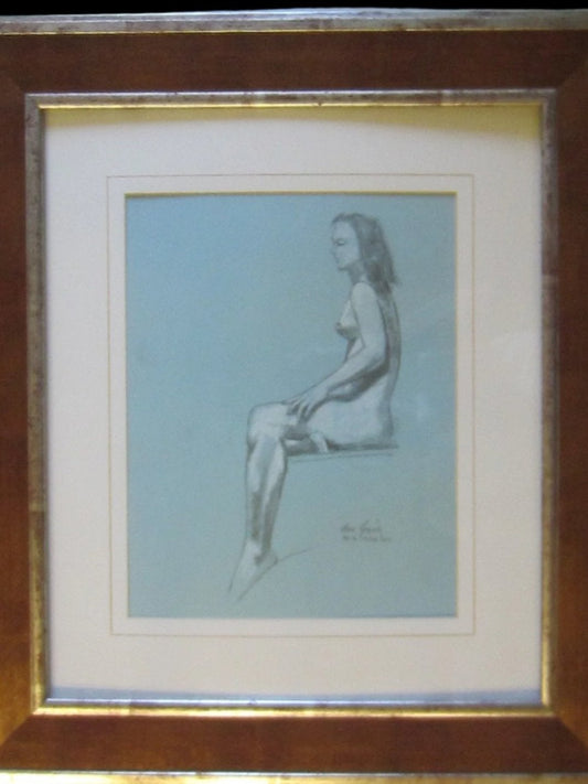 George Gach Impressionist Drawing Guache Signed Portrait of A Seated Women Dated - Designer Unique Finds 