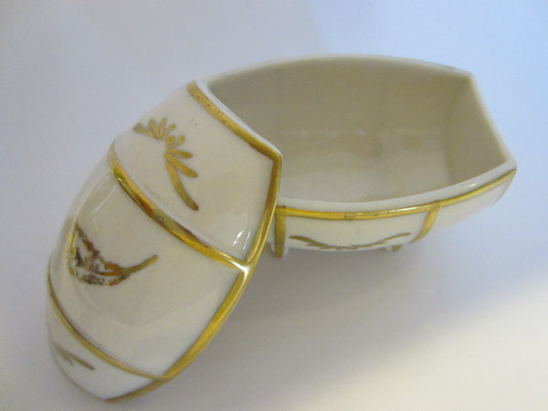 Porcelain Chest Footed Barrel Gilt Ware Jewelry Box - Designer Unique Finds 
 - 1