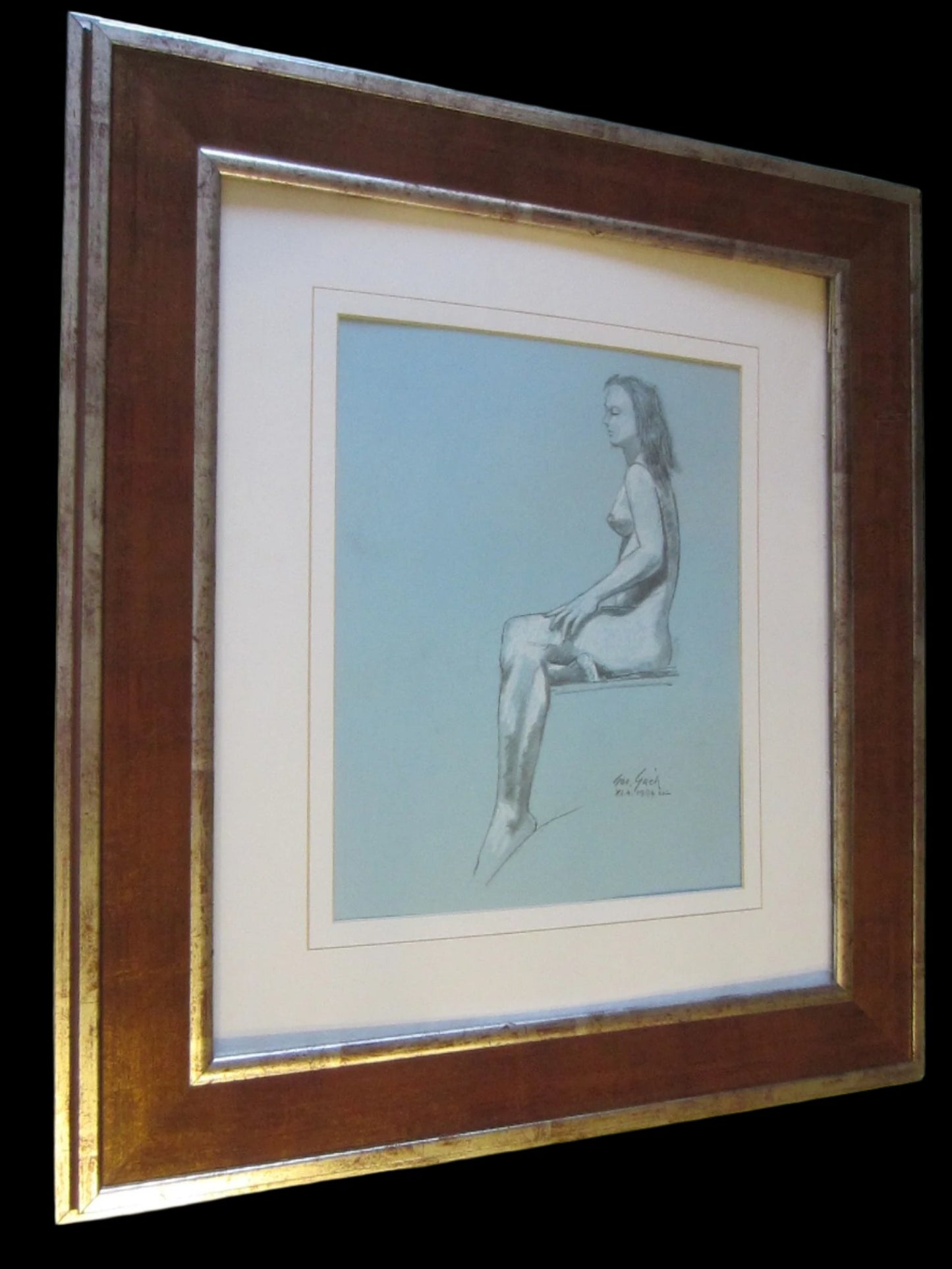 George Gach Impressionist Drawing Guache Signed Portrait of A Seated Women Dated - Designer Unique Finds 