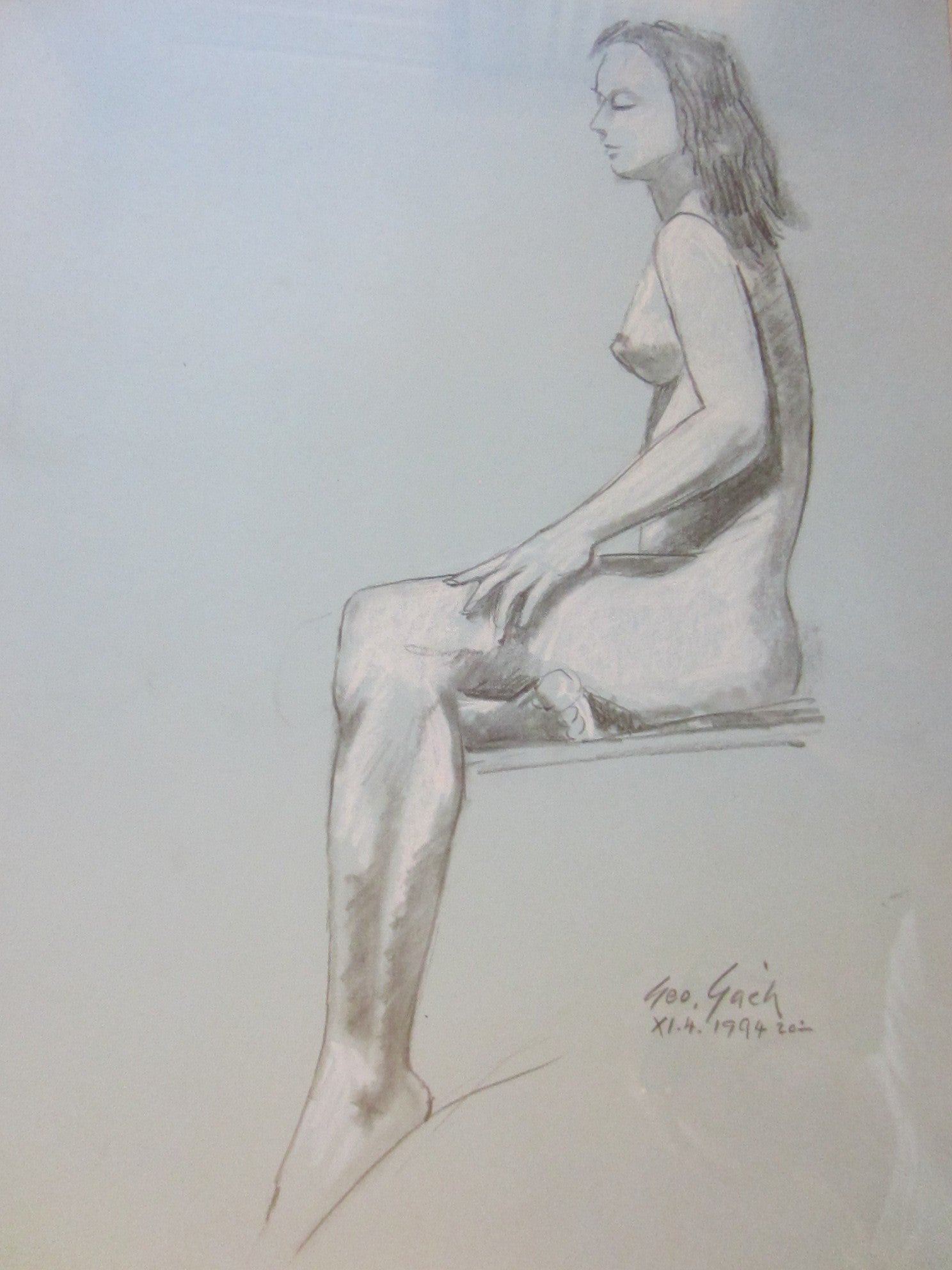 George Gach Impressionist Drawing Guache Signed Portrait of A Seated Women Dated - Designer Unique Finds 