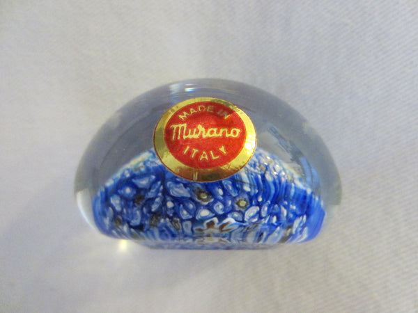 Murano Glass Paperweight Millefiori Blue Flowers - Designer Unique Finds 